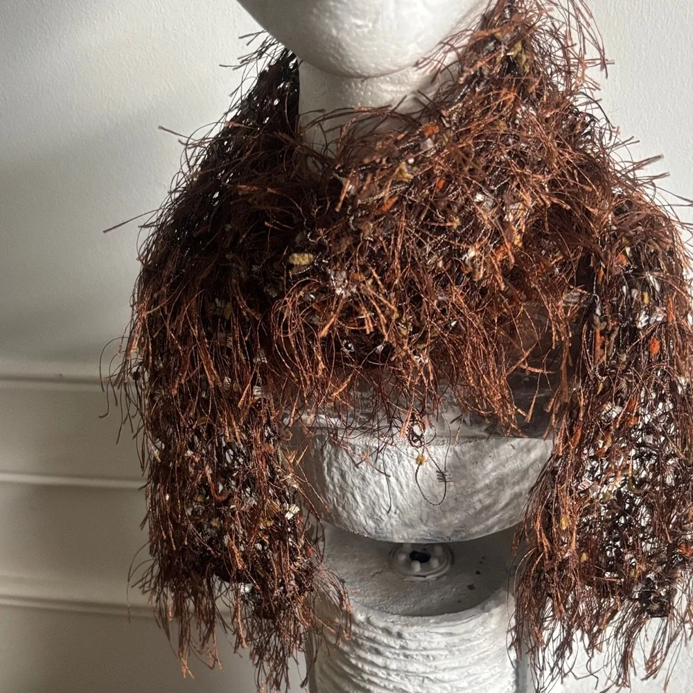 Textured Brown Fringe Fashion Scarf